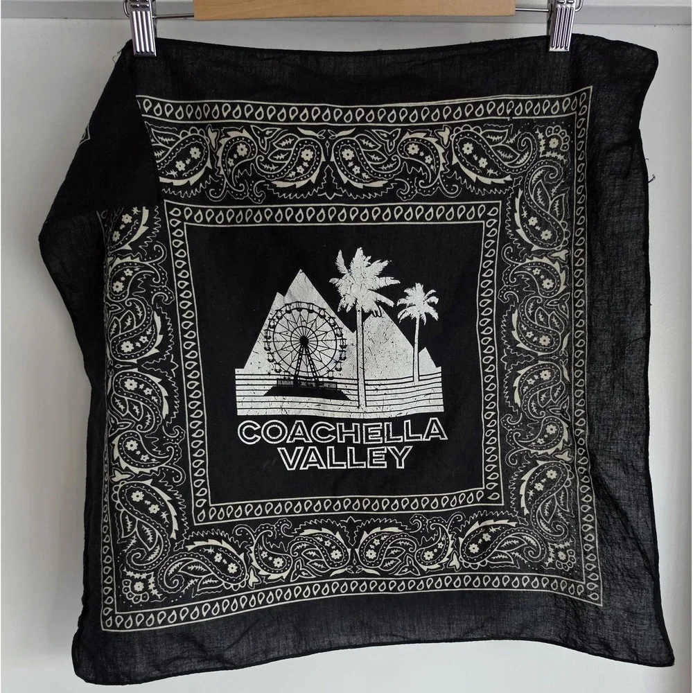 Coachella Valley Bandana Black White Unisex Boho Scarf Wrap Head Neck Kerchief